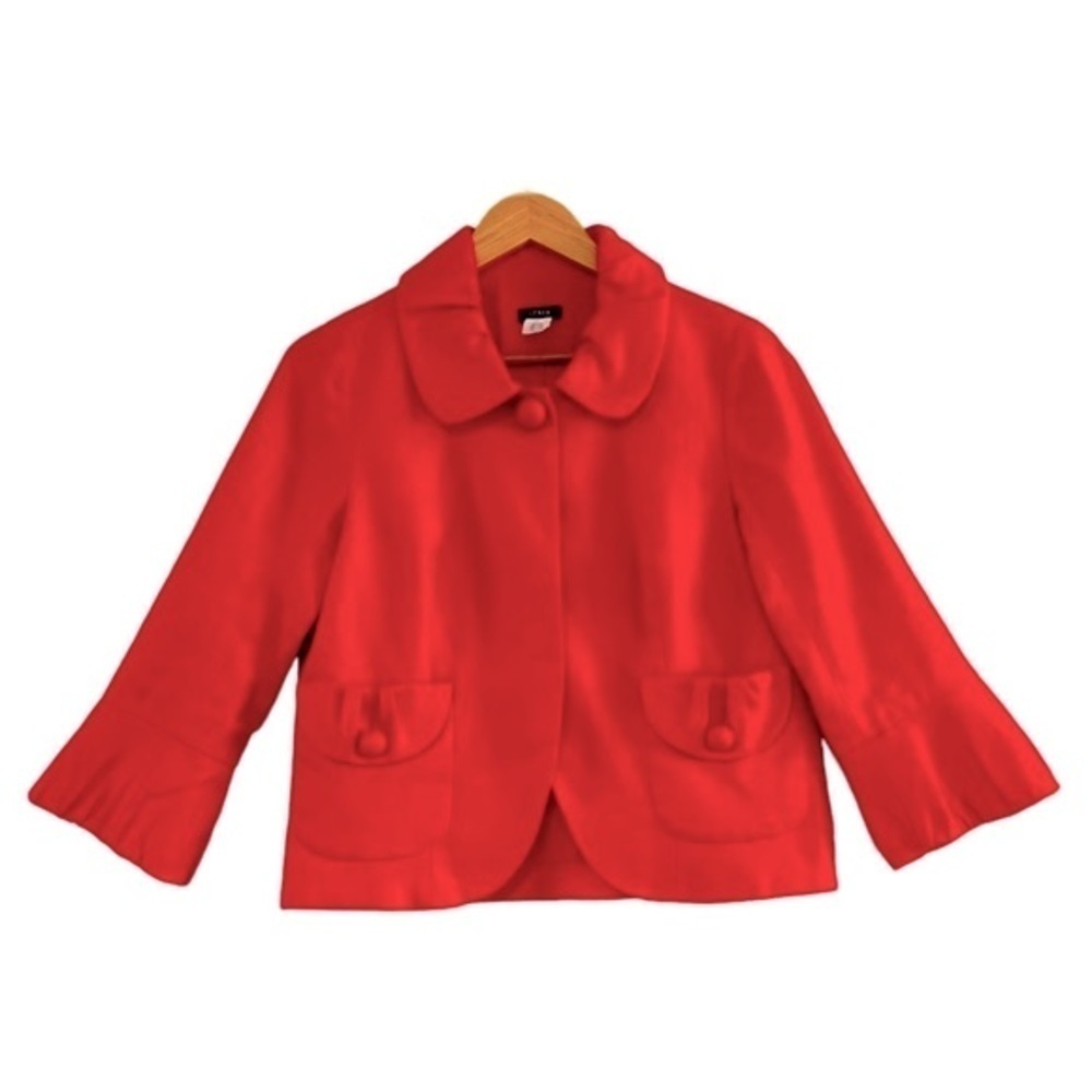 J. CREW Linen Orange One Button Bell Sleeve Jacket Size 4 - Picture 3 of 9